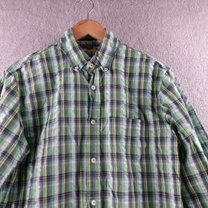 Relwen Men's Plaid Button‎ Down Shirt Size Medium Green Blue Yellow Long Sleeve
